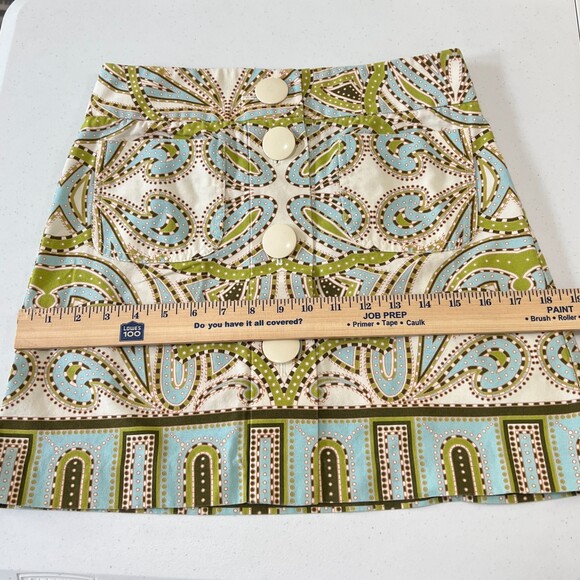 J Crew Trastevere Paisley Mini Skirt Big Buttons Blue Green Cream - Women's 2 - Picture 9 of 11